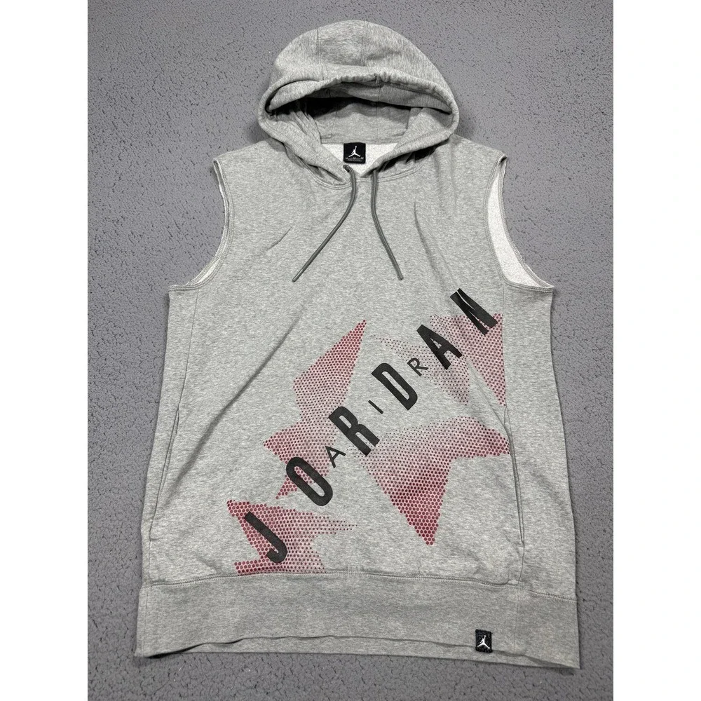 Jordan Hoodie Mens M Gray Sleeveless Fleece‎ Pullover Graphic Logo 833922-063